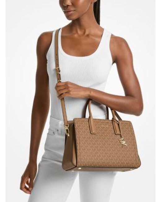 Michael Kors Natural Mk Laila Medium Signature Logo Satchel