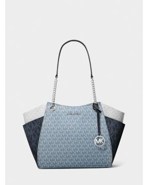 Michael Kors Blue Jet Set Large Color-Block Signature Logo Shoulder Bag