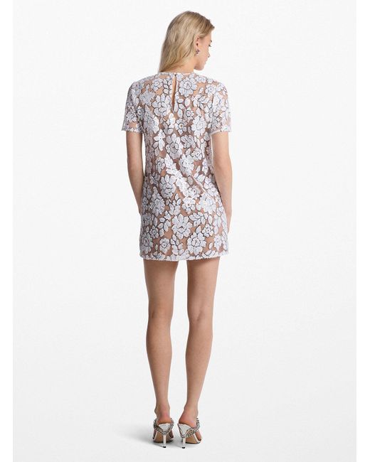 MICHAEL Michael Kors White Mk Sequined Floral Mesh T-Shirt Dress