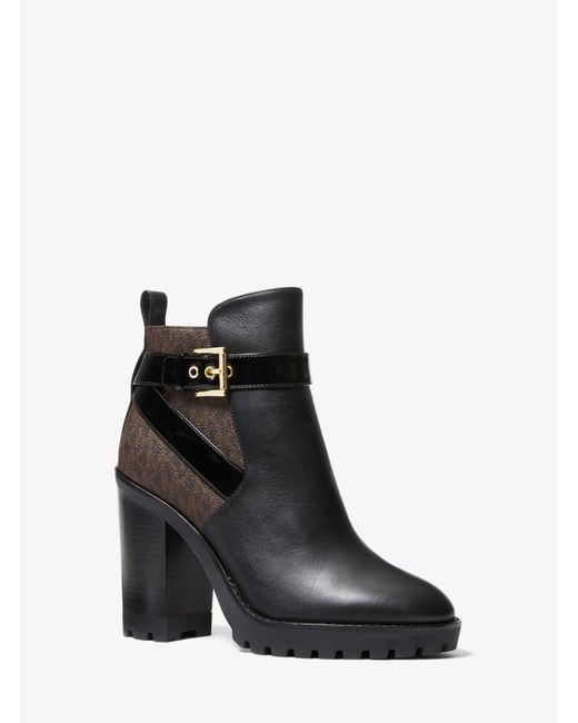 Michael Kors Clancy Logo And Leather Ankle Boot in Black | Lyst