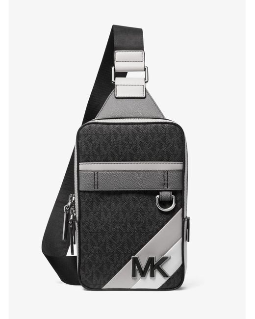 Michael Kors Black Hudson Logo Stripe Sling Pack for men