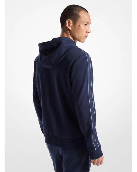 Michael Kors Blue Mk Logo Tape Cotton Blend Zip-Up Hoodie for men