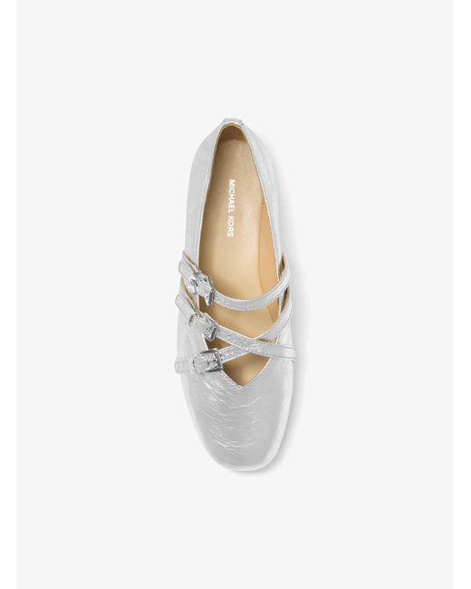 MICHAEL Michael Kors White Mk Indy Flex Crackled Metallic Leather Ballet Flat