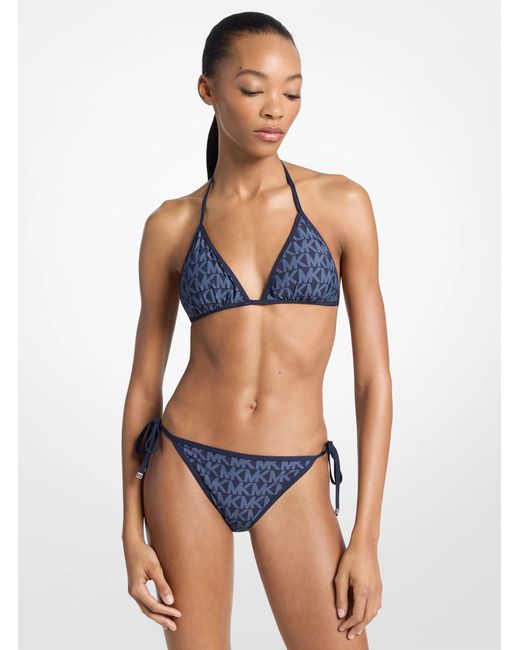MICHAEL Michael Kors Blue Mk Reversible Logo Triangle Bikini Top