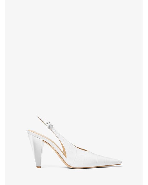 MICHAEL Michael Kors White Mk Electra Crocodile Embossed Leather Slingback Pump
