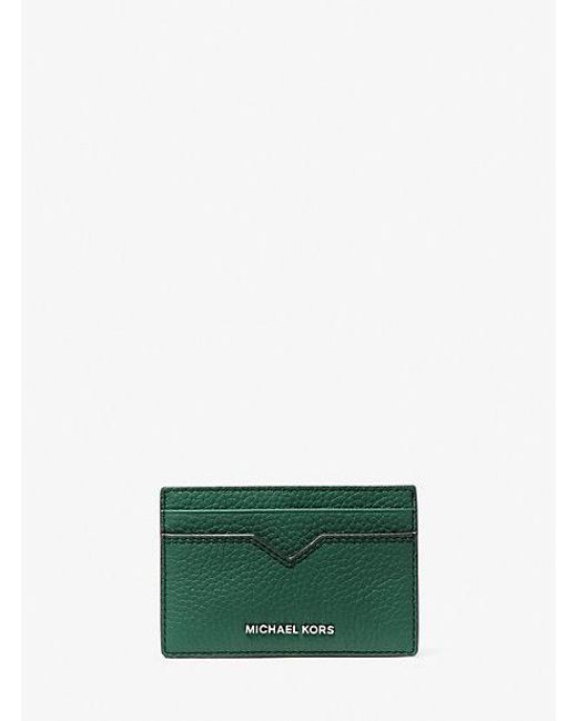 Michael Kors Green Hudson Pebbled Leather Card Case for men