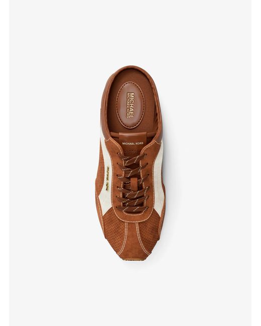 Michael Kors Outlet Brown Mk Avi Suede Slip-On Trainers