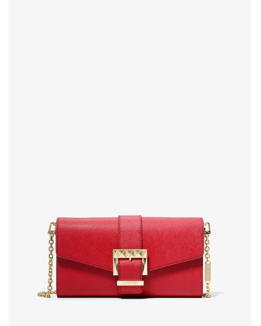 Michael Kors Penelope Medium Saffiano Leather Clutch in Red | Lyst