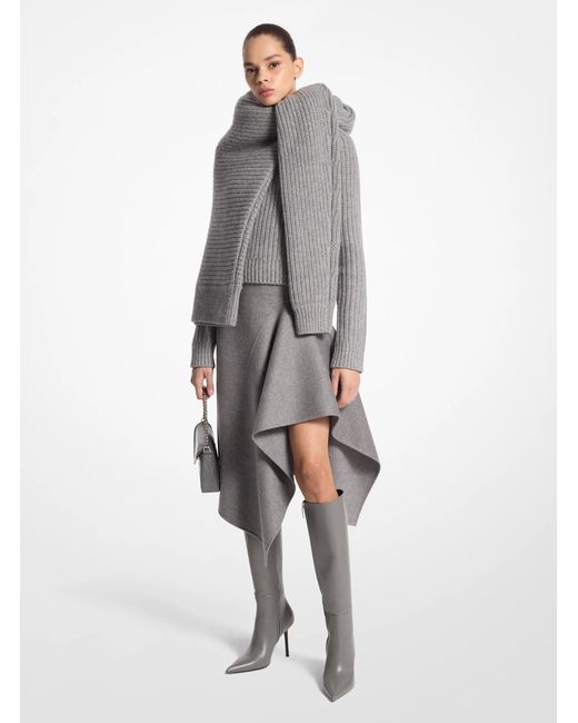 Michael Kors Gray Mk Double Faced Wool Cascade Skirt