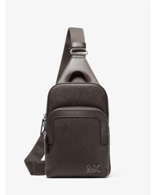 Michael Kors Brown Edison Scratch-Resistant Crossgrain Leather Sling Pack for men