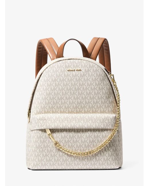 Michael Kors Outlet Natural Mk Slater Medium Signature Logo Backpack