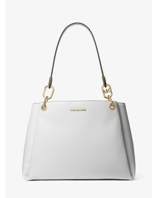 Michael Kors Trisha Large Pebbled Leather Shoulder Bag in White Lyst