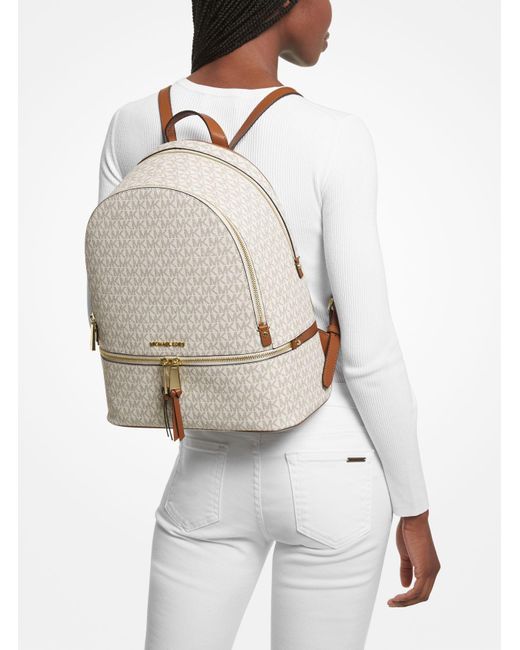 Michael Kors Rhea Large Logo Backpack in Natural | Lyst UK