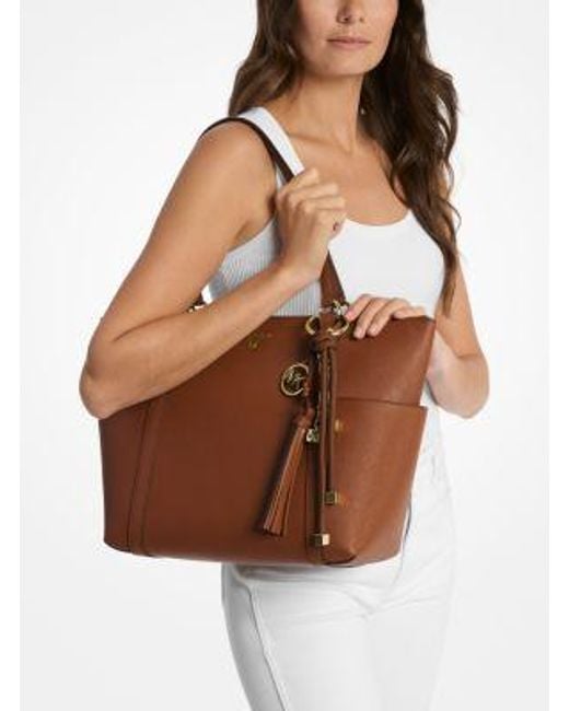 MICHAEL Michael Kors Brown Mk Sullivan Large Saffiano Leather Top-Zip Tote Bag