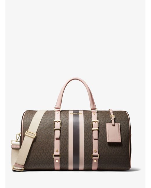 Michael Kors Canvas Bedford Travel Extralarge Logo Stripe Weekender