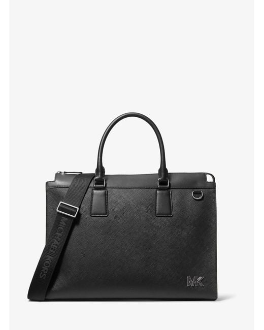 Michael Kors Black Edison Medium Scratch-Resistant Leather Briefcase for men