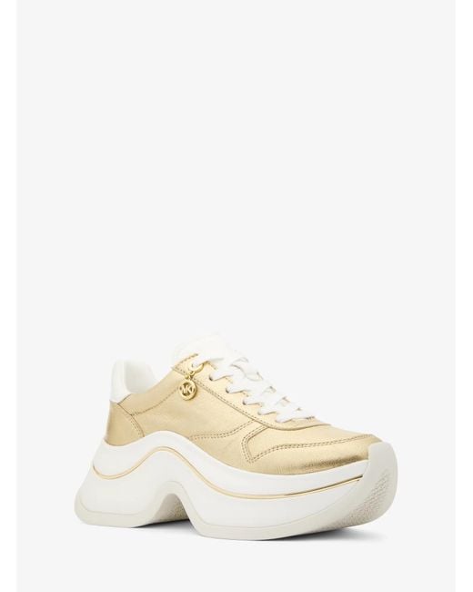 MICHAEL Michael Kors Natural Mk Arla Metallic Leather Trainer
