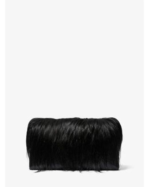 Michael Kors Black Jeanne Medium Shearling And Leather Envelope Clutch