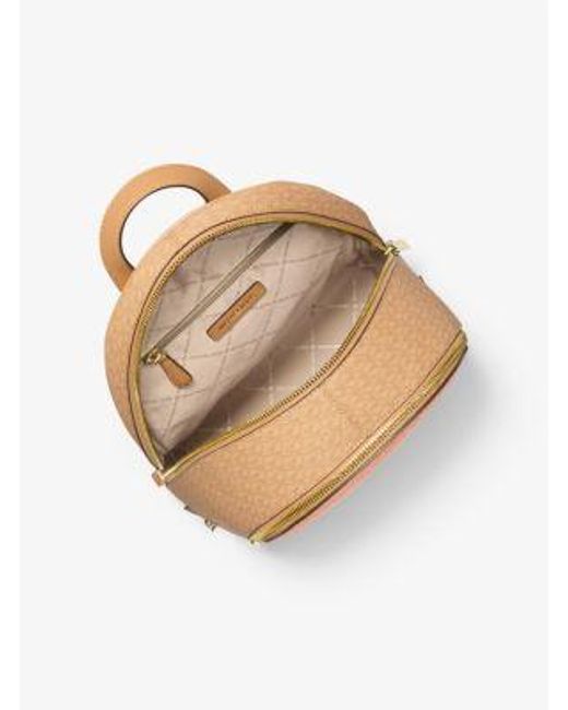Michael Kors Natural Rhea Medium Color-Block Signature Logo Backpack