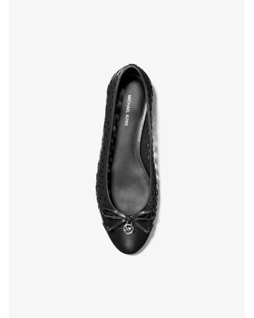 MICHAEL Michael Kors White Mk Piper Flex Perforated Logo Leather Ballet Flat