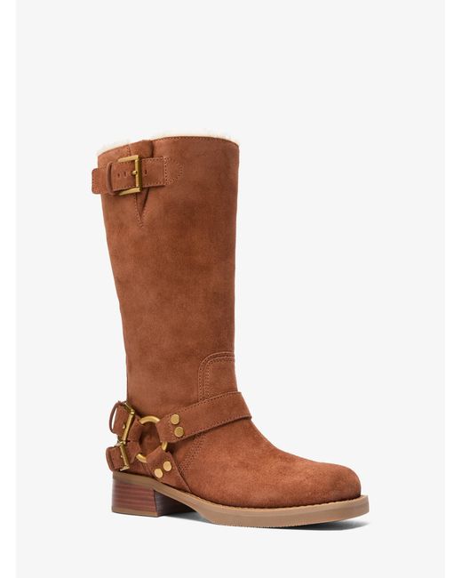 MICHAEL Michael Kors Brown Suede Moto Shearling-Lined Boots