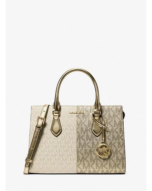 Michael Kors Natural Sheila Medium Two-Tone Metallic Signature Logo Satchel