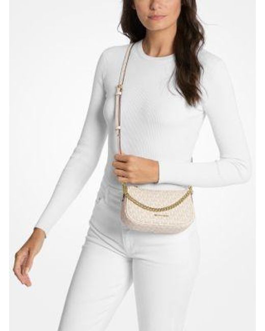 Michael Kors Natural Carmela Small Signature Logo Convertible Crossbody Bag