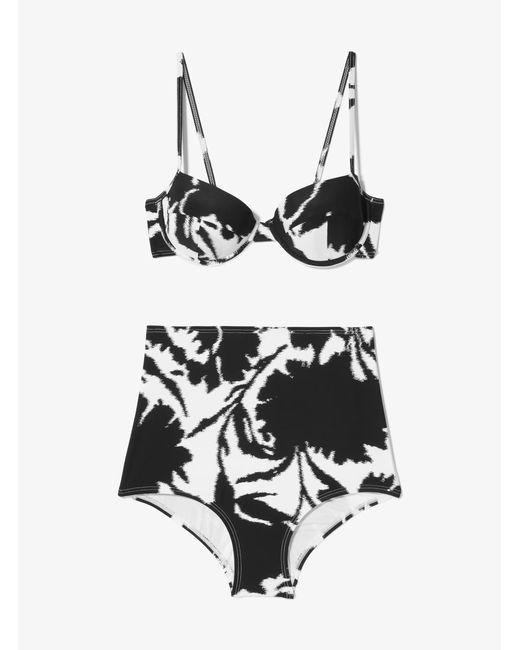 Michael Kors White Mk Floral Stretch Nylon Crepe Bikini Top And Brief Set
