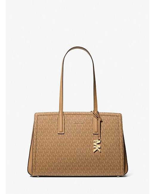 MICHAEL Michael Kors Natural Mk Laila Medium Signature Logo Tote Bag
