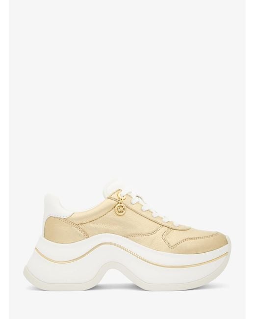 MICHAEL Michael Kors Natural Mk Arla Metallic Leather Trainer