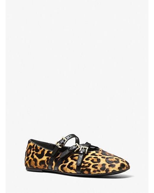 Michael Kors White Indy Flex Leopard Print Calf Hair Ballet Flat
