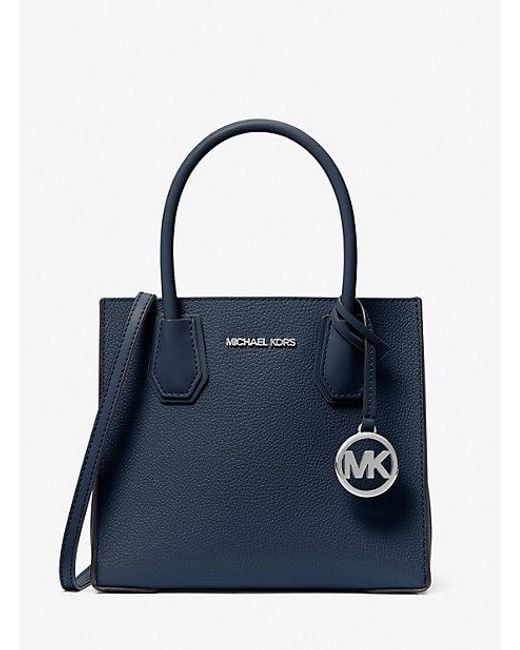 Michael Kors Blue Mercer Medium Pebbled Leather Crossbody Bag