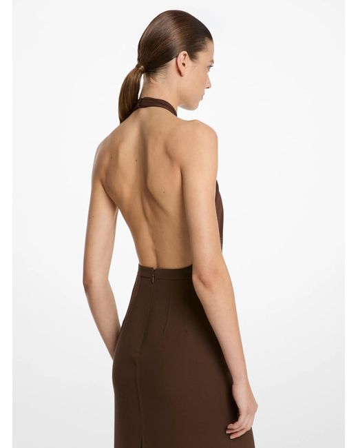 Michael Kors Brown Mk Stretch Matte Jersey Halter Bodysuit