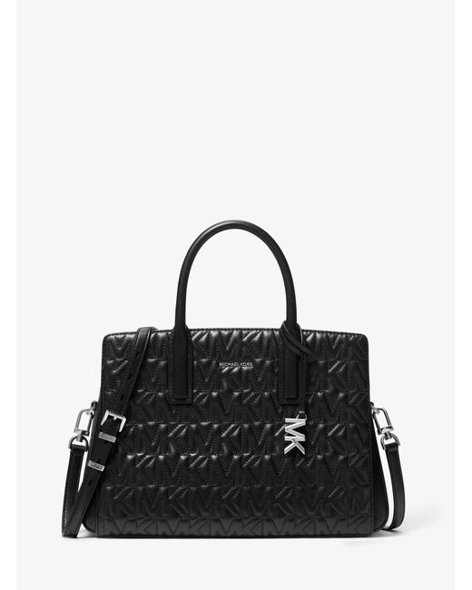 MICHAEL Michael Kors Black Mk Laila Medium Logo Embossed Satchel