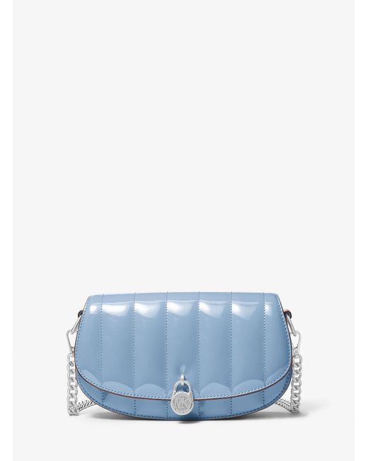 Michael Kors Outlet Blue Mk Mila Small Patent Convertible Crossbody Bag