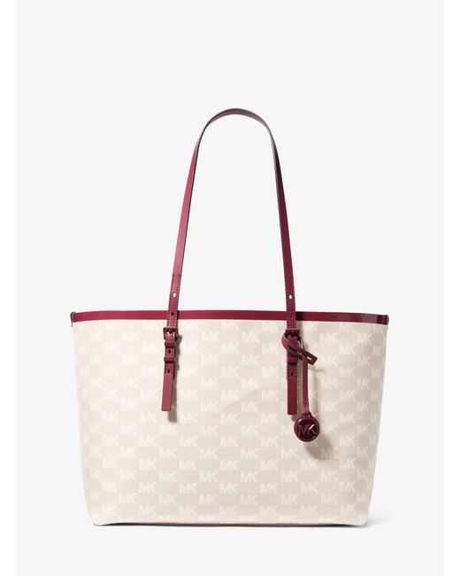 MICHAEL Michael Kors Natural Mk Quinn Large Logo Jacquard Tote Bag With Pouch