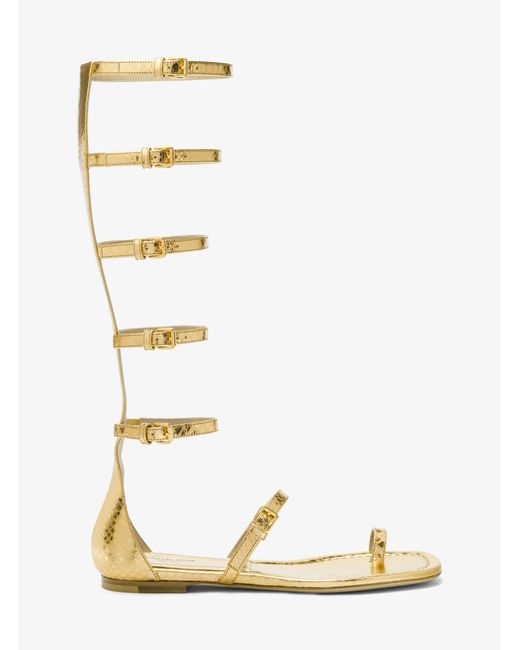 Michael Kors Mk Juliette Metallic Python Embossed Leather Gladiator Sandal