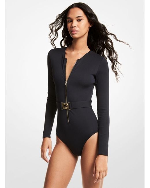 Michael Kors Black M X 007 Scuba Zip-up Swimsuit