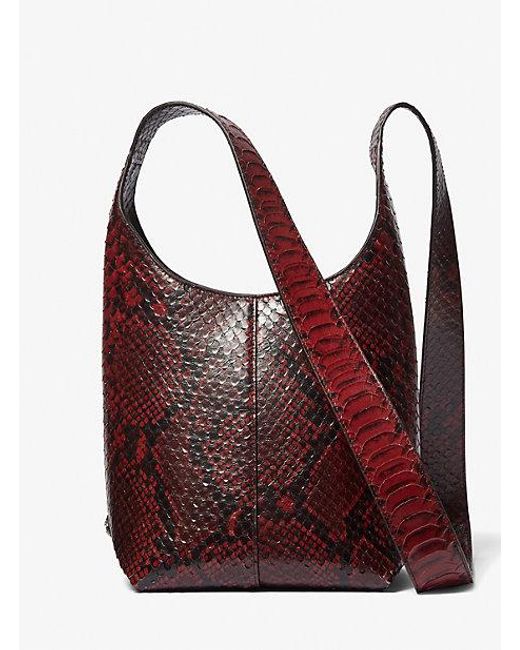 Michael Kors Red Dede Mini Python Embossed Leather Hobo Bag