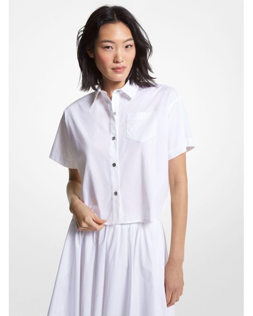 Camisa corta de popelina elástica de algodón orgánico Michael Kors de color White