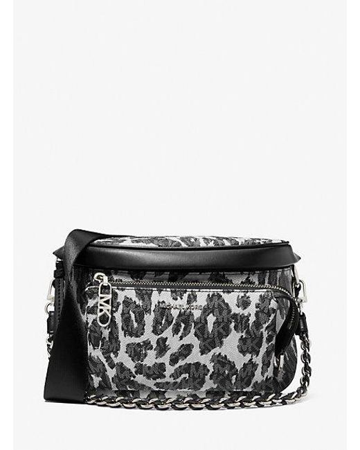 Michael Kors Black Slater Medium Leopard Logo Sling Pack