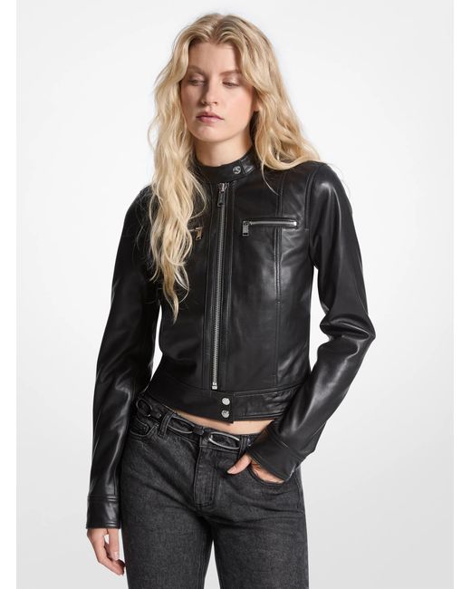 MICHAEL Michael Kors Black Zip Front Leather Jacket