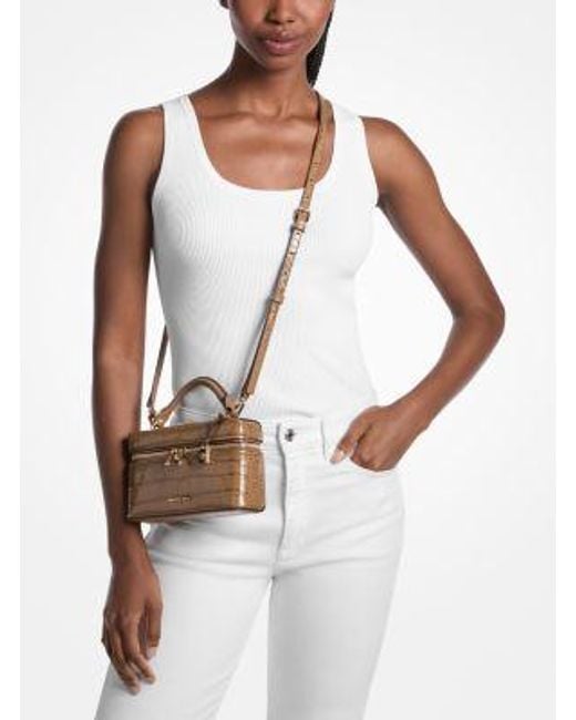 MICHAEL Michael Kors Brown Mk Jana Extra-Small Crocodile Embossed Leather Convertible Crossbody Bag