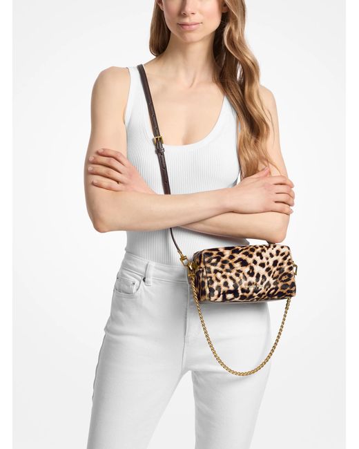 MICHAEL Michael Kors Brown Mk Bryant Small Leopard Print Calf Hair Convertible Crossbody Bag