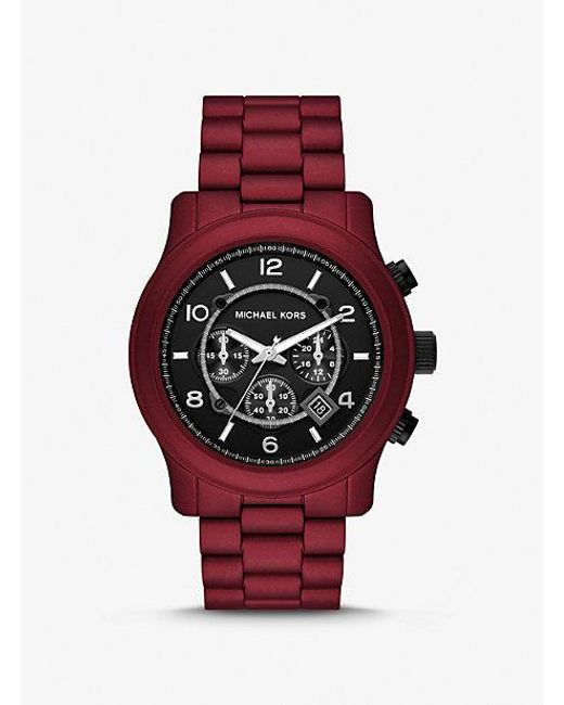 Michael Kors Runway Chronograph Red Matte Coated Stainless Steel Bracelet Watch for men