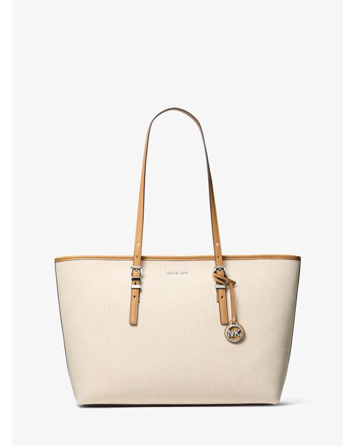 MICHAEL Michael Kors Natural Mk Quinn Large Two-Tone Canvas Tote Bag