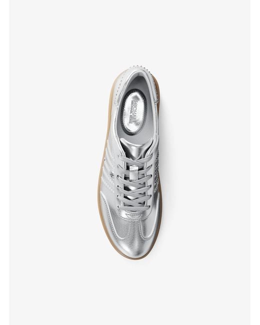 MICHAEL Michael Kors White Scotty Embellished Metallic Leather Sneaker