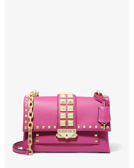 Michael Kors Cece Medium Studded Faux Leather Shoulder Bag in Pink