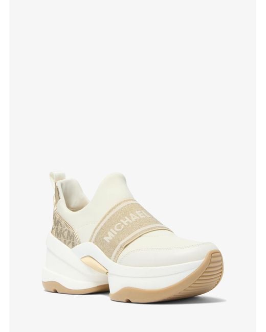 Michael Kors Outlet White Mk Olympia Metallic Scuba Trainer