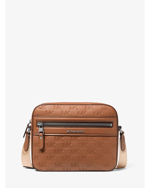 Michael Kors Brown Mk Jet Set Logo Embossed Leather Crossbody Bag for men